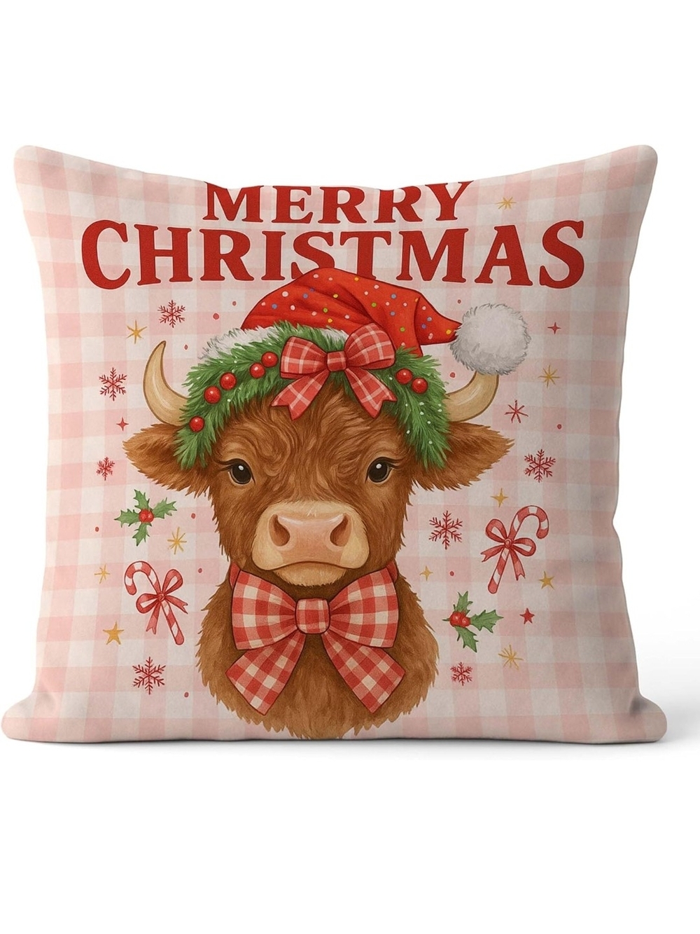 Merry Christmas Red Cow Decorative‎ Pillow Cover (1)